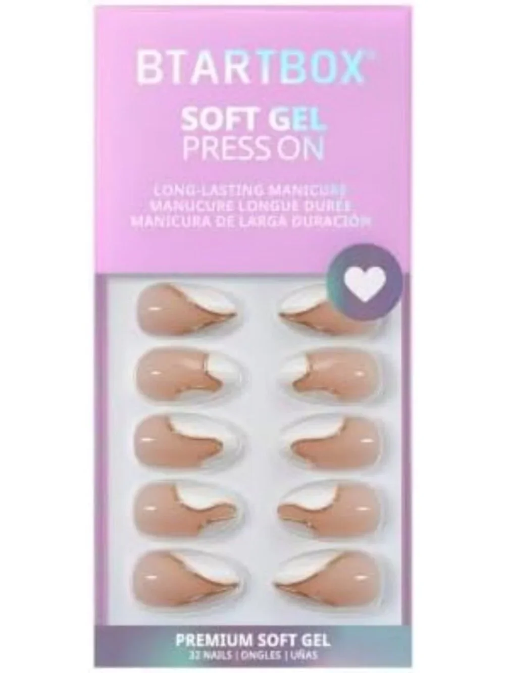 Gorgeous Short Almond Press-On Nails with White French Tips - 32 Count, Tiny